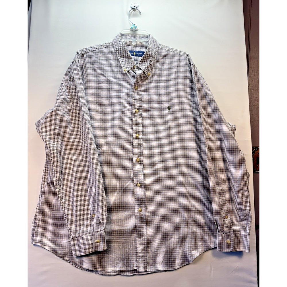 RALPH LAUREN Men's Classic Fit Plaid Oxford Shirt In brown/purple XL